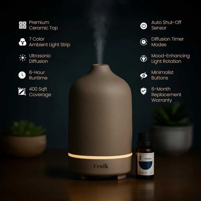Керамичен арома дифузер Deluxa Ceramic Diffuser 150 мл с многоцветна светлина