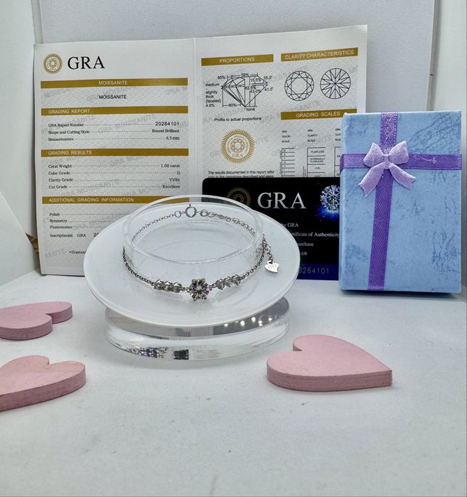 Сребърна гривна с мойсанит (диамант) 1 карат