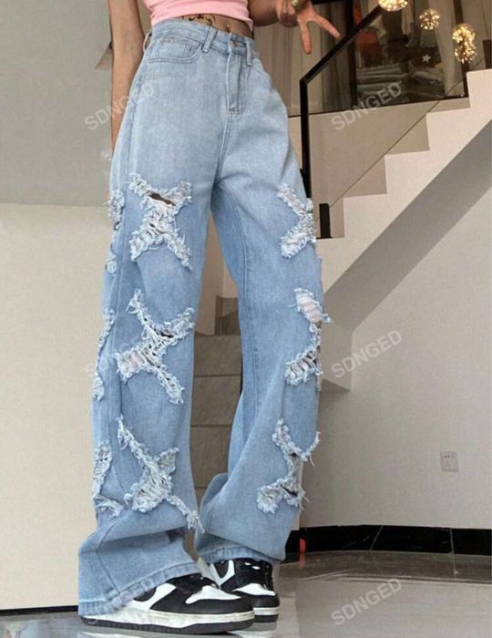 Blugi denim rupti in X Shein