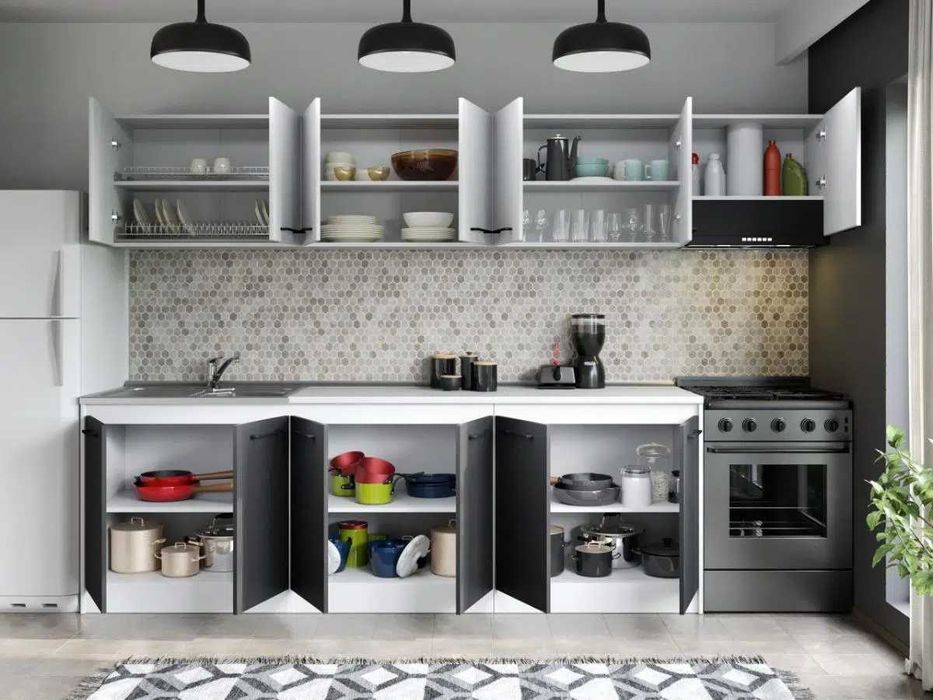 Set Mobila Bucatarie Mina Dual 300 Gri Antracit/Alb C166