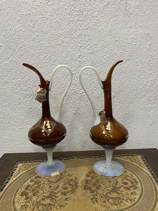 Италия Cristalleria La Toscana опалинови гарафи камея 1960 ваза кана