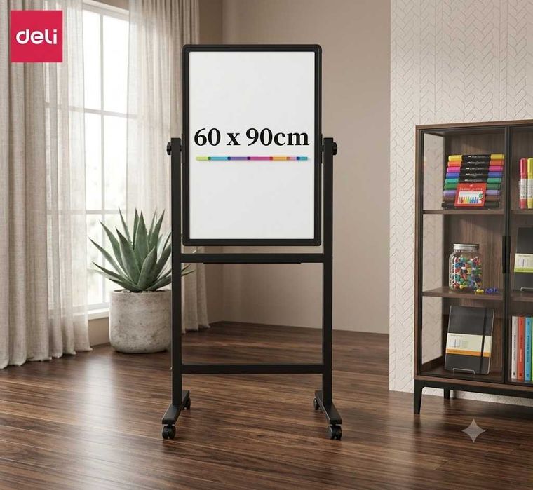 Доска флип-чарт маркерная на колесах двухст 60x90см Deli 7881 белая