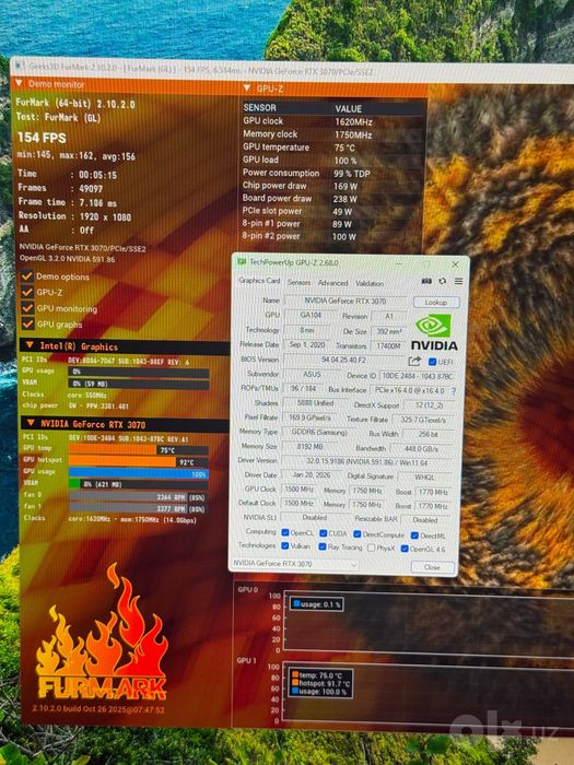 Asus RTX 3070 энг ходовой видеокарталардан