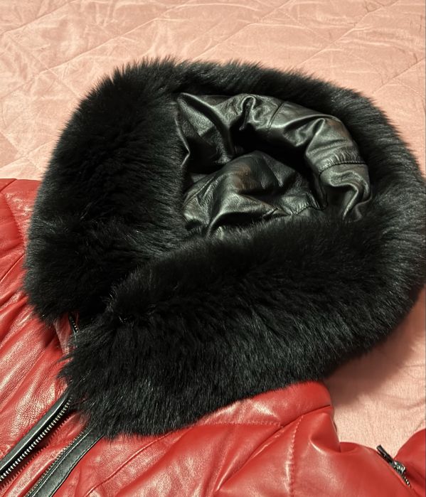 Geaca din piele naturala cu blana de vulpe