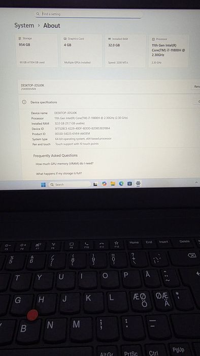 Lenovo Thinkpad P15V Gen 2 i.7 11800H Nvidia Rtx A2000 4gb ddr6