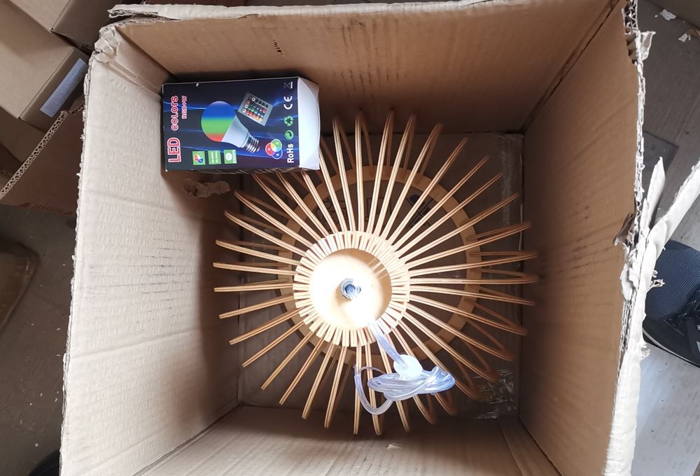 Дизайнерска лампа от шперплат висяща пампа Ф35 см Е27