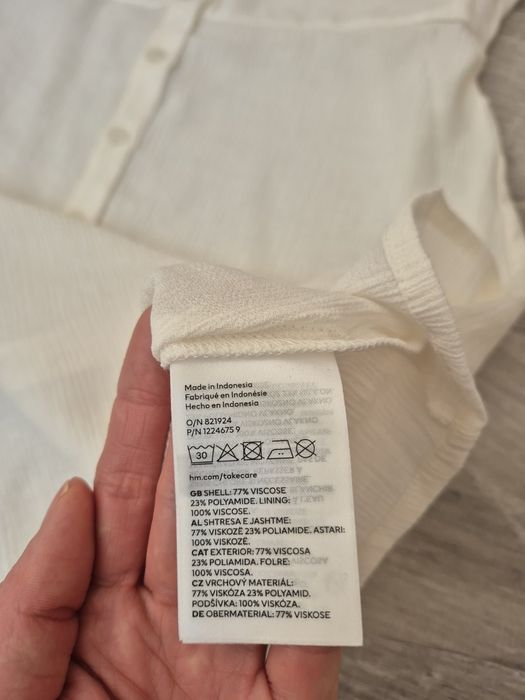 Лятна бяла рокля за момиче H&M с буфан ръкави, размер 158 (12-13 г.), вискоза