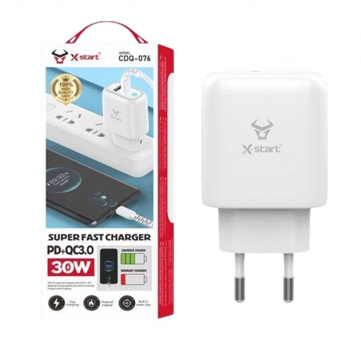 30W Бързо зарядно QC3.0 + PD | USB + Type-C | 1 година гаранция