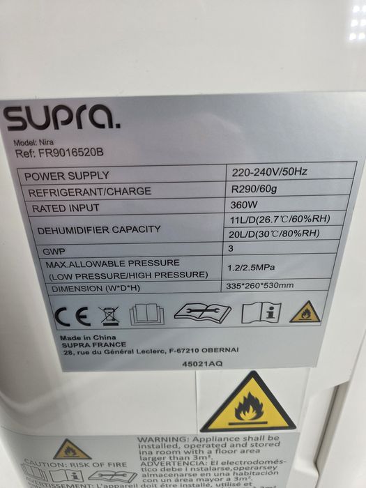 Чисто нов влагоабсорбатор SUPRA NIRA 20l 24часа 360вата