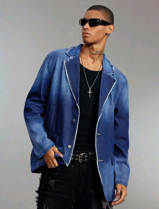 Ново мъжко дънково сако блейзър яке изтъркан ефект деним памук ХL