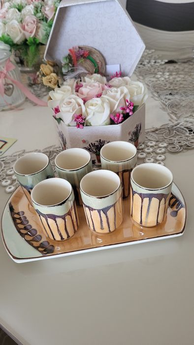 Set 6 cești cu tavă (ceramica)