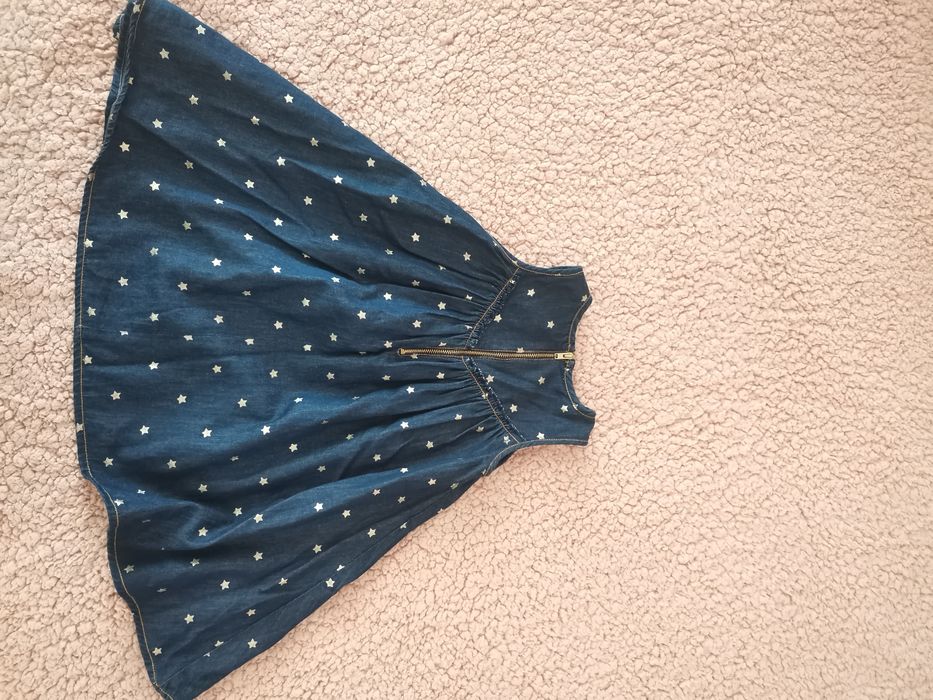 Дънкена рокля А силует със златни звезди 98 см