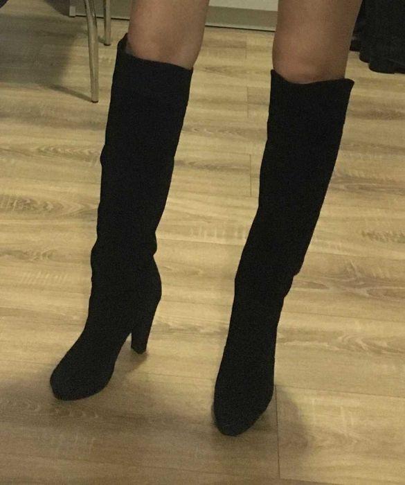 Cizme lungi negre toc EdenParis piele intoarsa 37 37.5