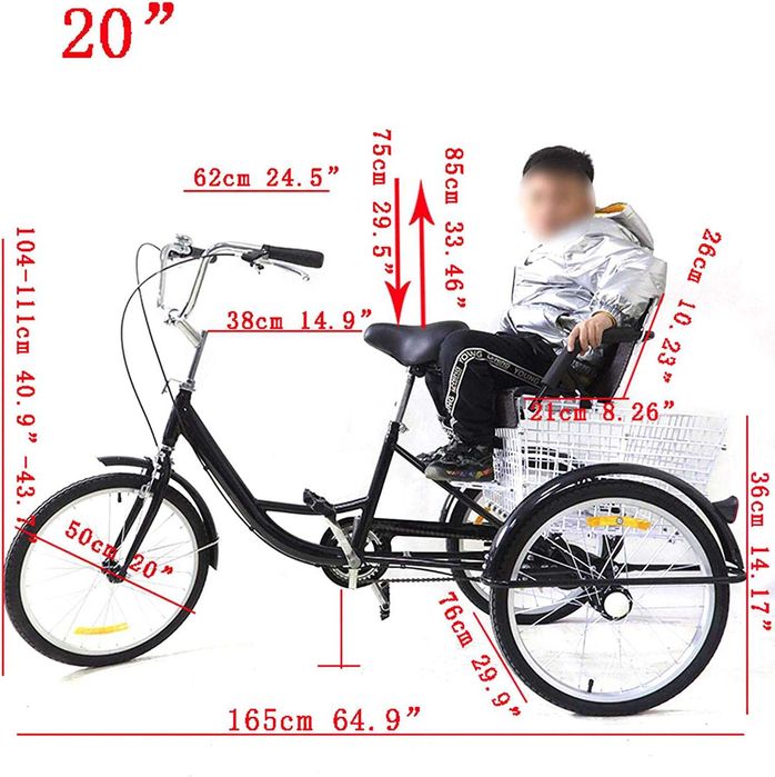 triciclu adult 20'' cu scaun copil si cos piata-produs nou
