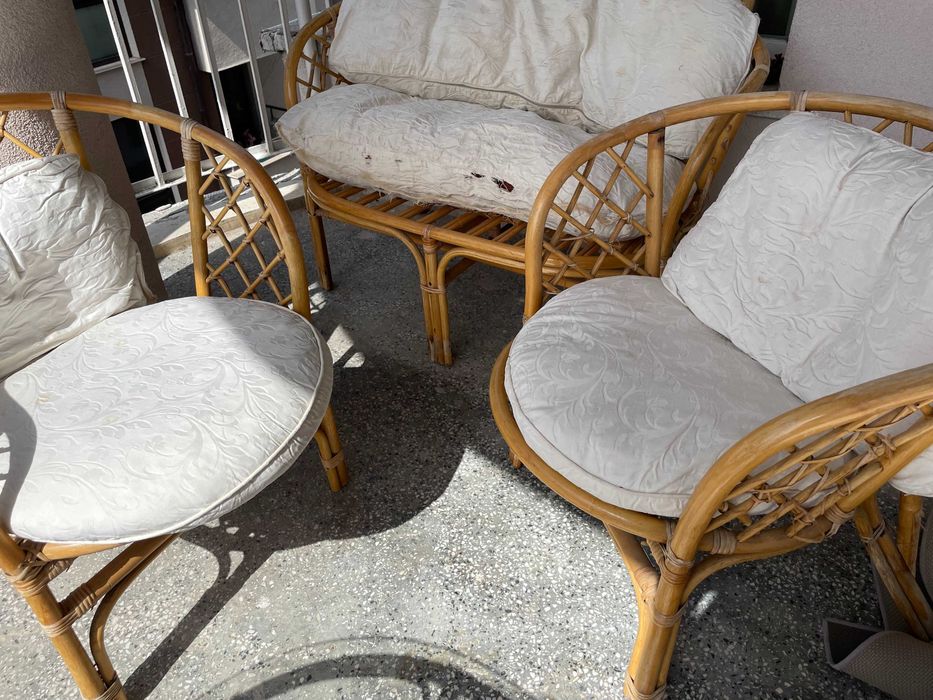 Ратанов комплект градински мебели - диван и кресла