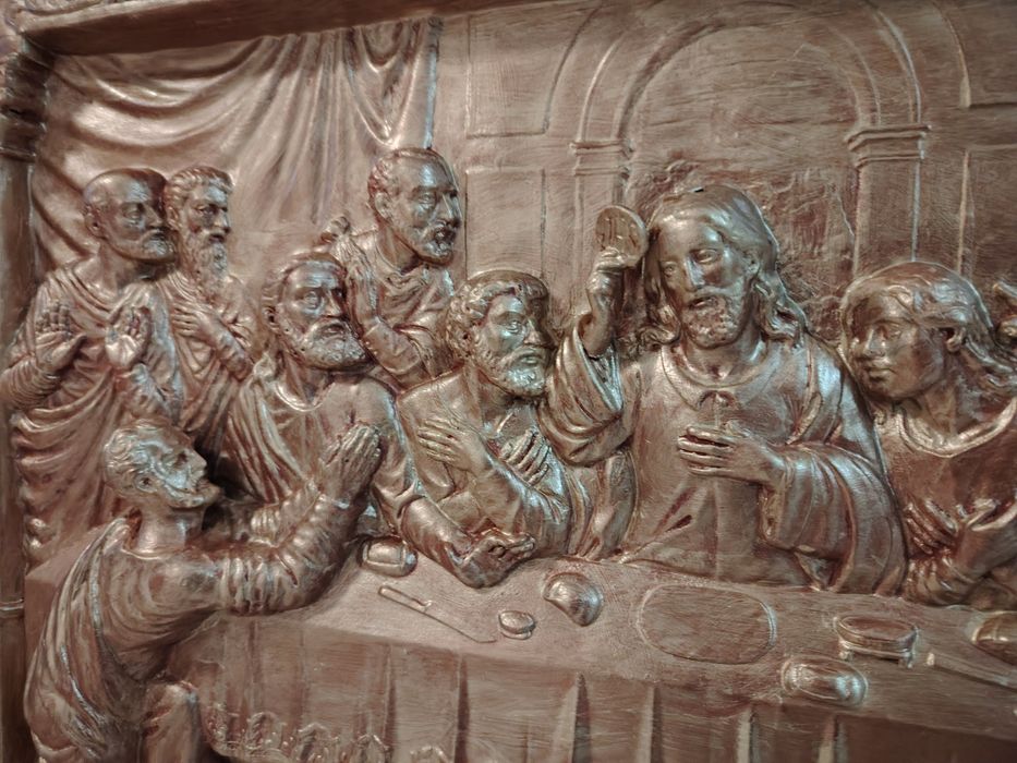 Superb basorelief din alama reprezentând Cina Cea de Taina ,piesa cu o