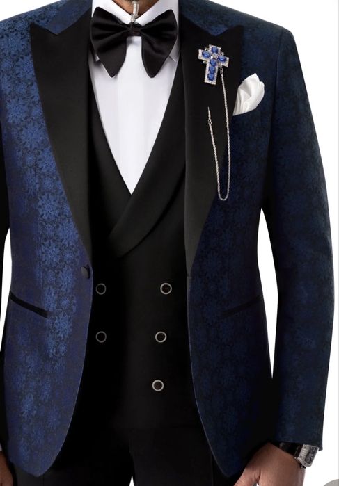 Sacou elegant bărbați Viggo Ceremony,albastru  floral,cu papion husă