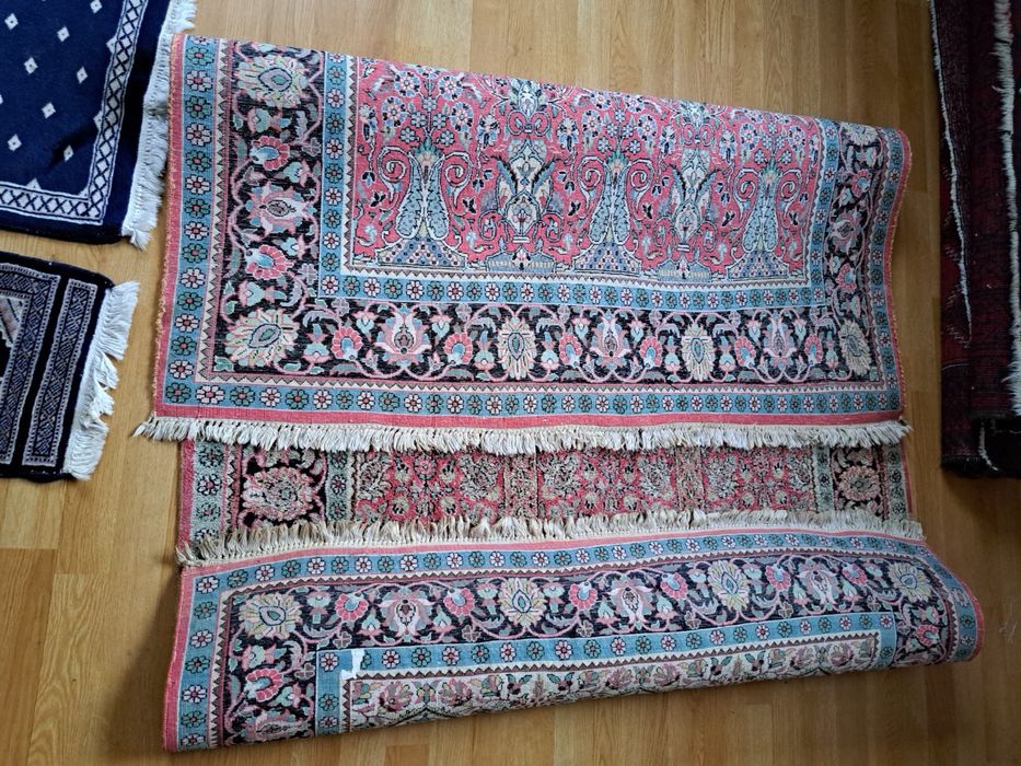 covor Qom mătase 198/128,traversa manual traditional persan iran vechi