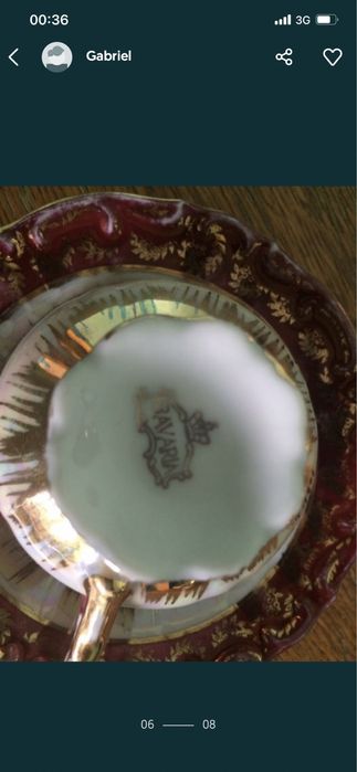 Set  de cafea/ceai  din portelan fin de bavaria cu foita de aur/70 ani