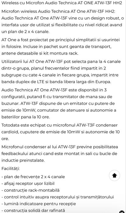 Vand microfon cu receiver profesional Audio-Technica AT One