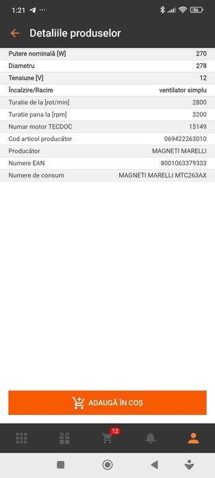 Vând ventilator radiator MAGNETI MARELLI  nou