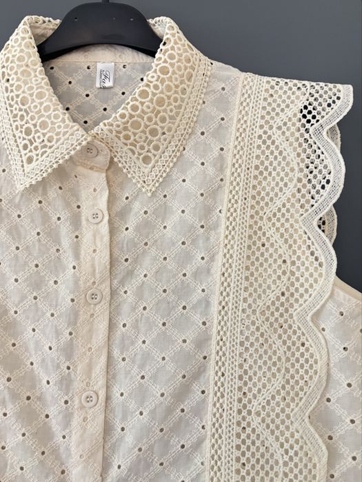 Camasa eleganta cu dantela si broderie - 100% bumbac  - noua