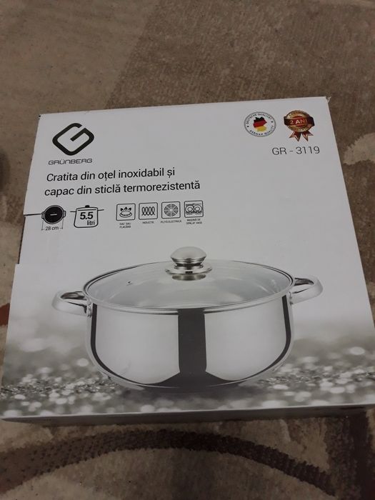 Cratiță Aluminiu 28cm adăncime 12. Cratită 5,5 litri cu capac nouă .