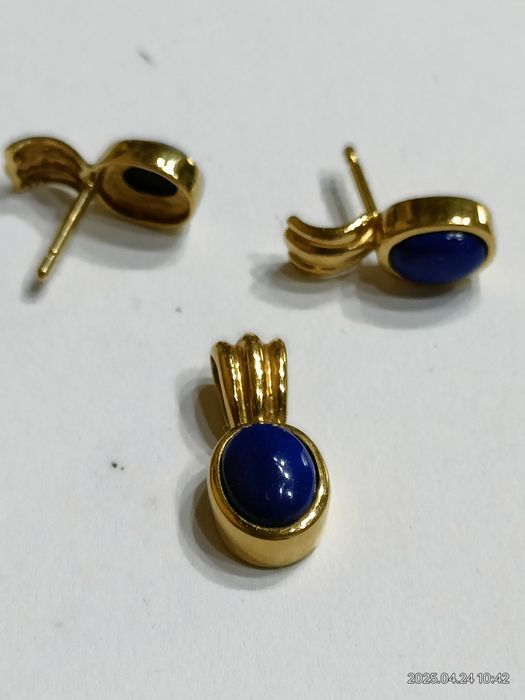 Vind set cercei și pandantiv din aur 8kt cu lapiz lazuli