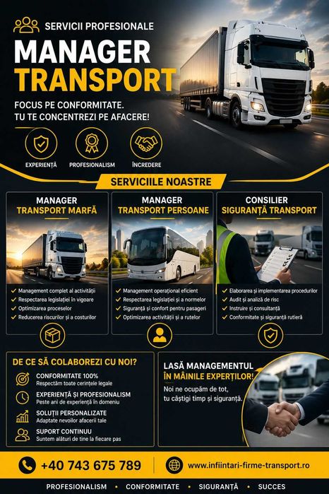 Licență & Copii Conforme pentru Transport Marfă & Persoane - Manager Transport Colaborare