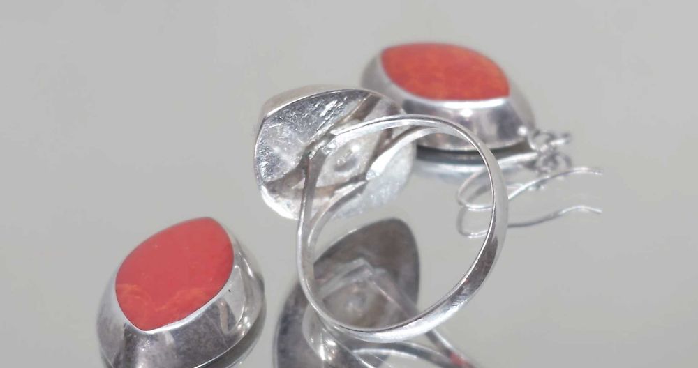 Set deosebit din Argint cu Rășină (Imitație Coral Spongios)