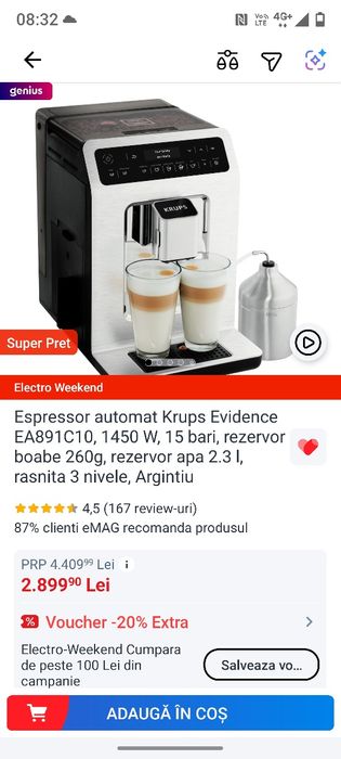 Aparat cafea Krups cafea boabe sau măcinată,nou,garantie 2 ani