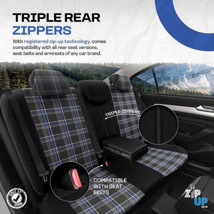 Комплект Тапицерия OTOM-GTI, Черно/Синьо,за Предни и Задни Седалки