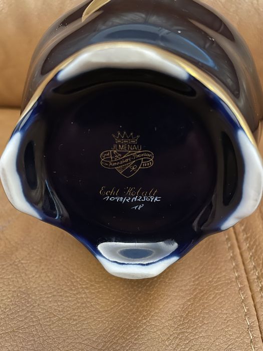 Vaza de cobalt cu model auriu JLMenau, inaltime 15,5 cm