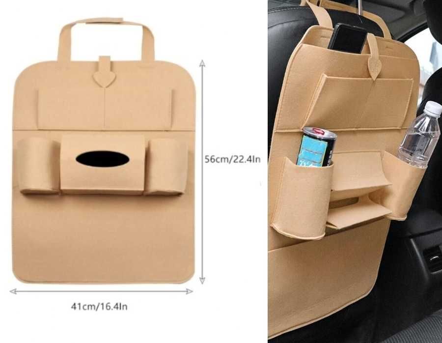 Мултифункционален органайзер за седалка на автомобил Бежов с 6 джоба