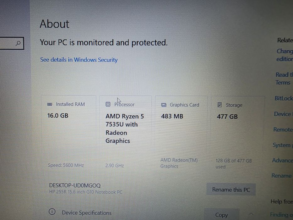 HP 255R G10  Ryzen 5 7535U 16 gb DDR5 EMAG