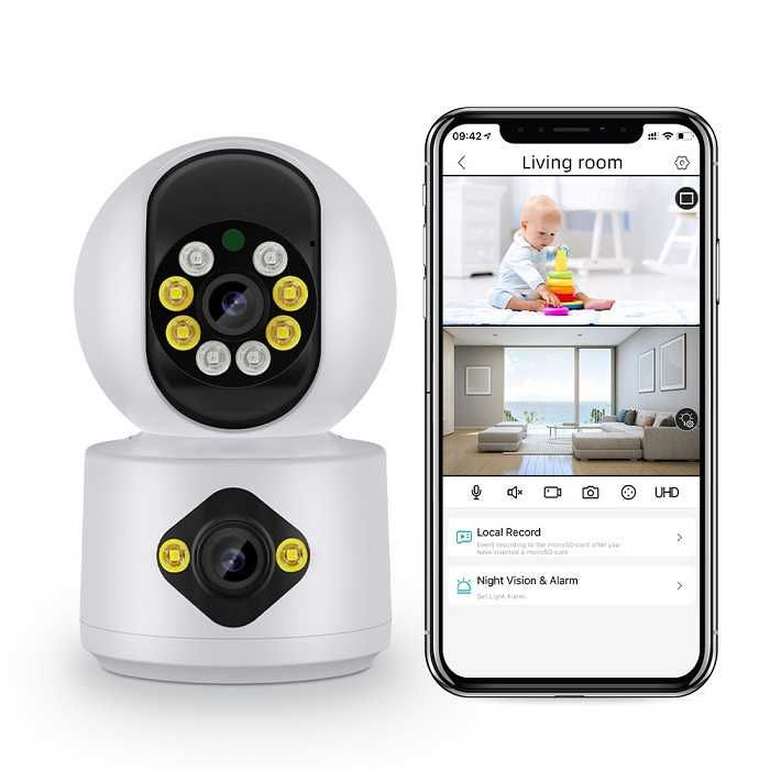 Въртяща мини WiFi камера 4mpx с два обектива Icsee, Xmeye app