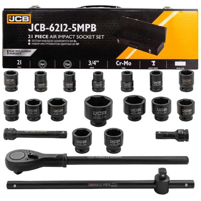 Гедоре с ударни вложки 21 части 3/4“ 6-СТЕННО JCB