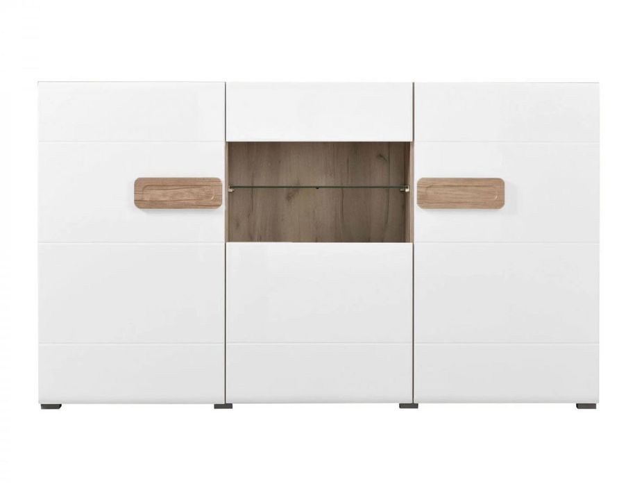 Comoda cu sertar 180 stejar gri folie lucioasa alba, 180 x 41.5 x 96.5