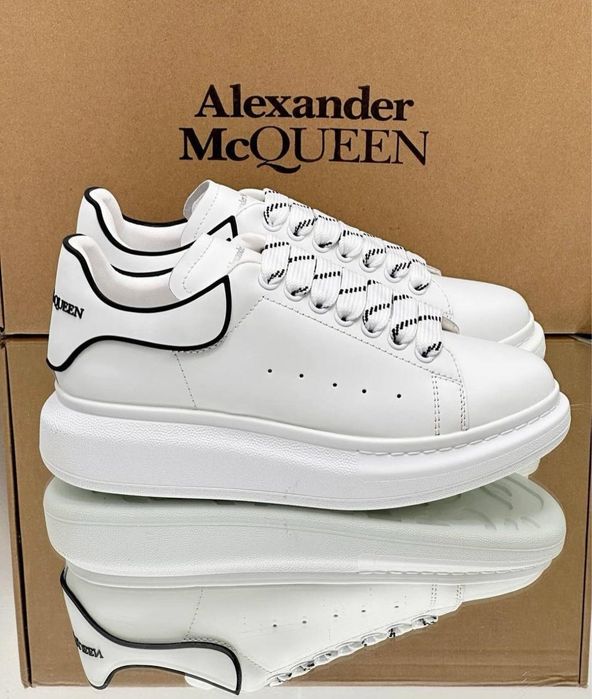 Adidasi Alexander Mcqueen Exposy custom albi-negri piele naturala