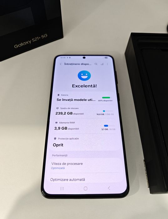 Samsung Galaxy S21+ 5G, 256GB, Phantom Black, Stare Excelentă (Pachet Complet)