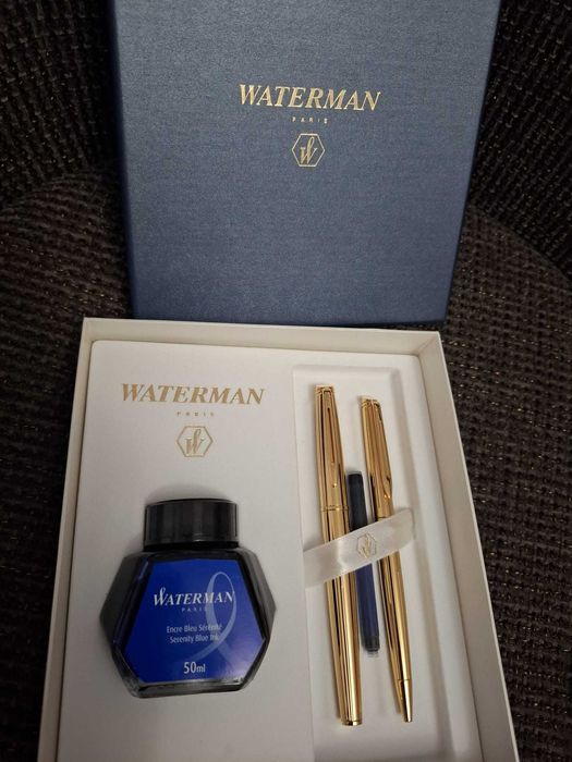 Set pix si stilou cu calimara Waterman auriu