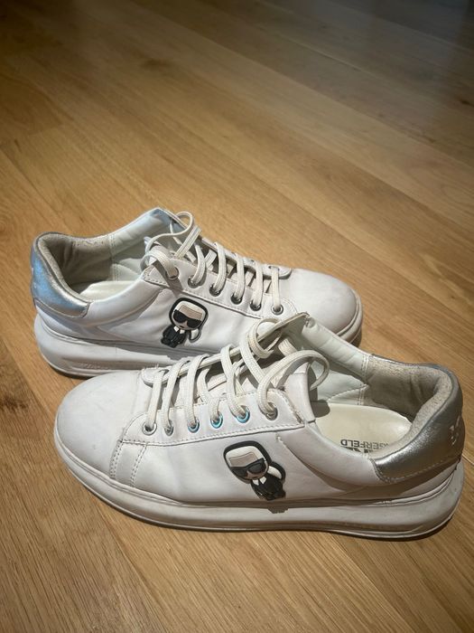 Бели кожени маратонки Карл Лагерфелд