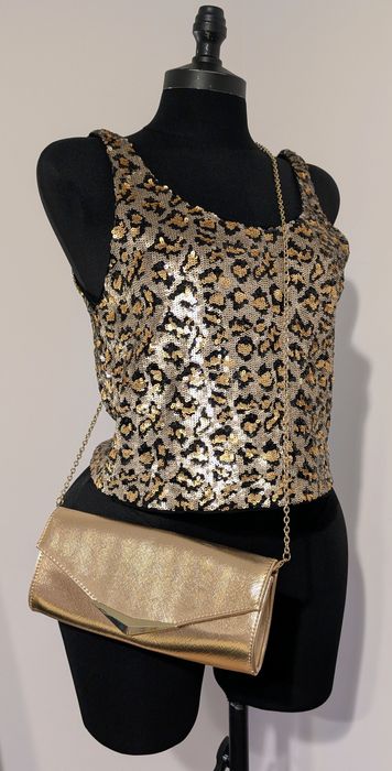 Top elegant cu paiete – animal print auriu