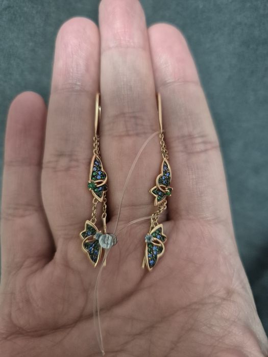 Новые золотые серьги протяжки Бабочки