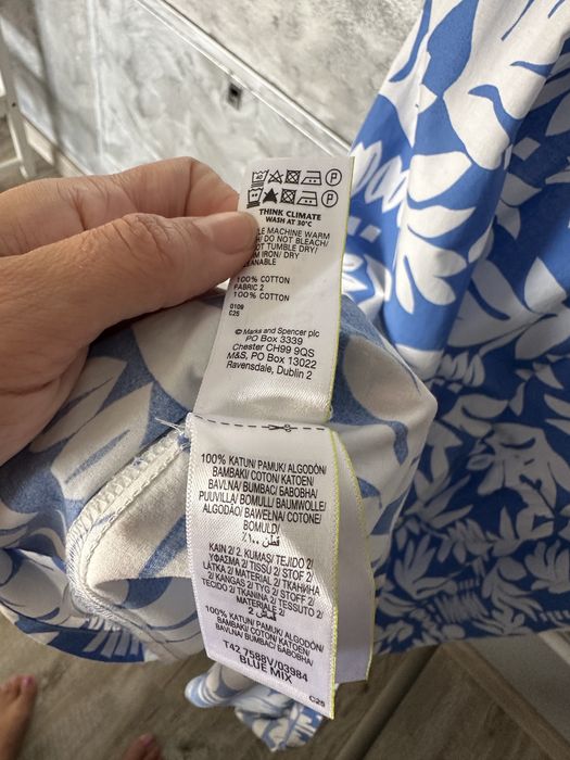 Rochie Boho Marks&Spencer, model maxi, model floral, alb cu albastru, marimea M