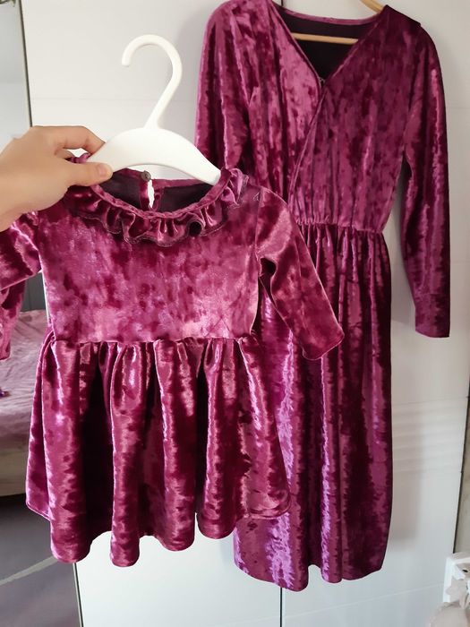 Set rochite mama-fiica, din catifea, mov placut