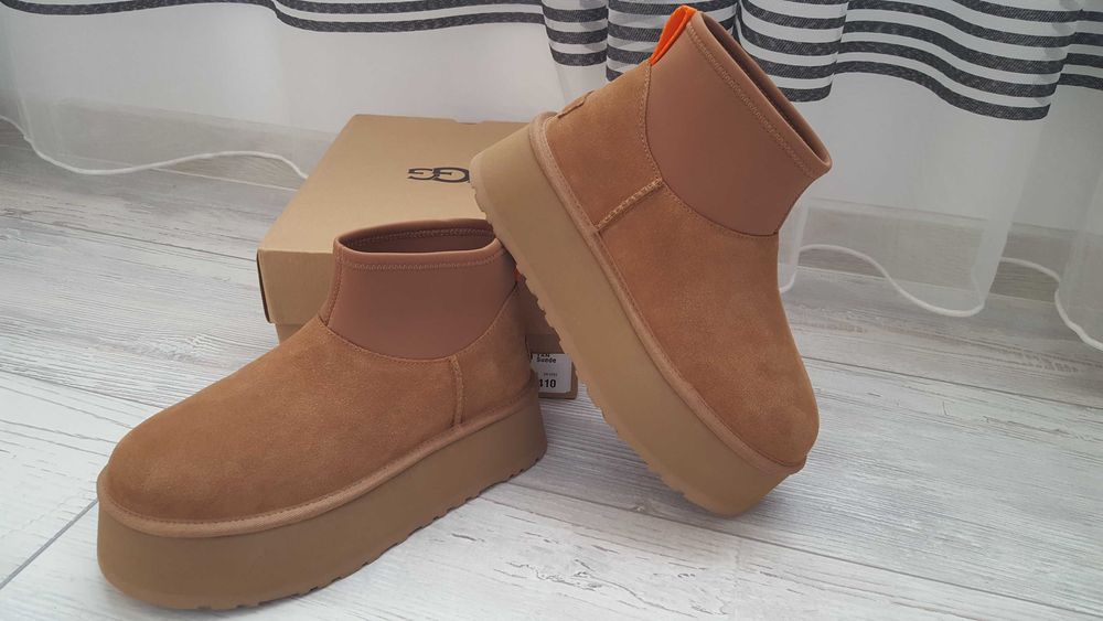 Нови дамски кожени високи боти UGG CLASSIC MINI DIPPER Shestnut р-р 39