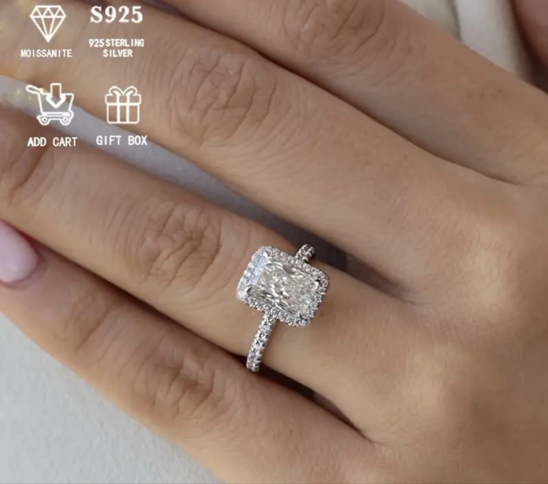 Сребро S925 Сребърен пръстен с камък Мойсанит 2ct Диамант с Сертификат