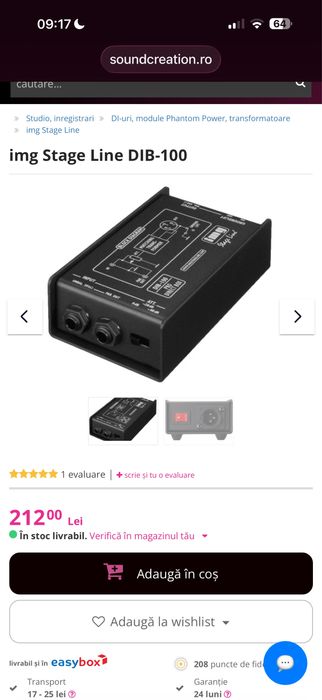 DI box IMG Stage Line DIB-100 pentru instrumente