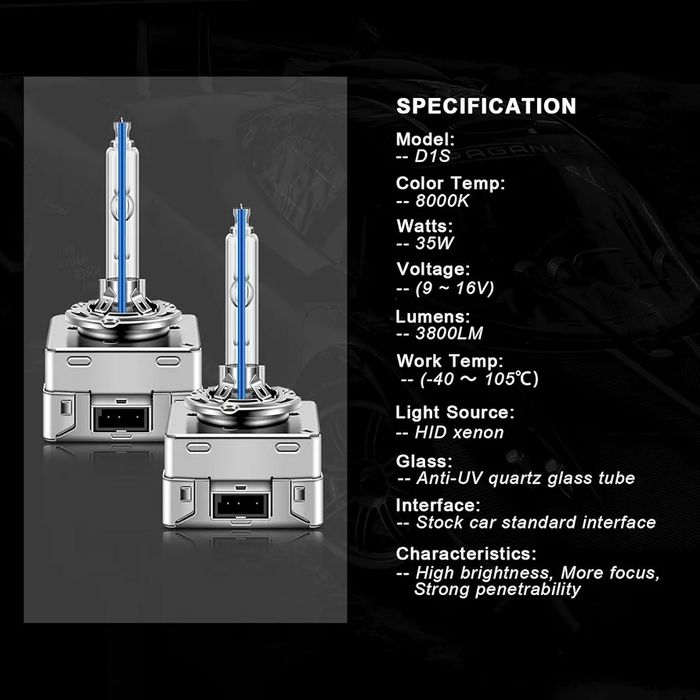 WinPower D1S ксенонова HID крушка за фарове, 8000K, ледено синьо и бяло, 35W, метален цокъл